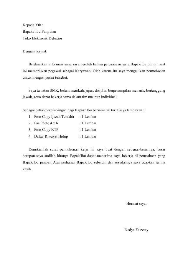 Contoh Surat Lamaran Kerja Sebagai Sales Counter Contoh Surat 
