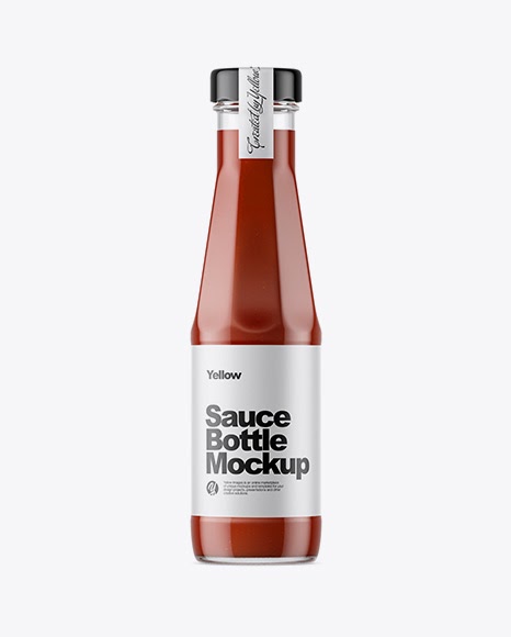 Download Clear Glass Bottle with Ketchup Sauce Packaging Mockups ...