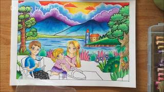 Mewarnai Langit Malam  Dengan Crayon Gambar  Mewarnai Gratis