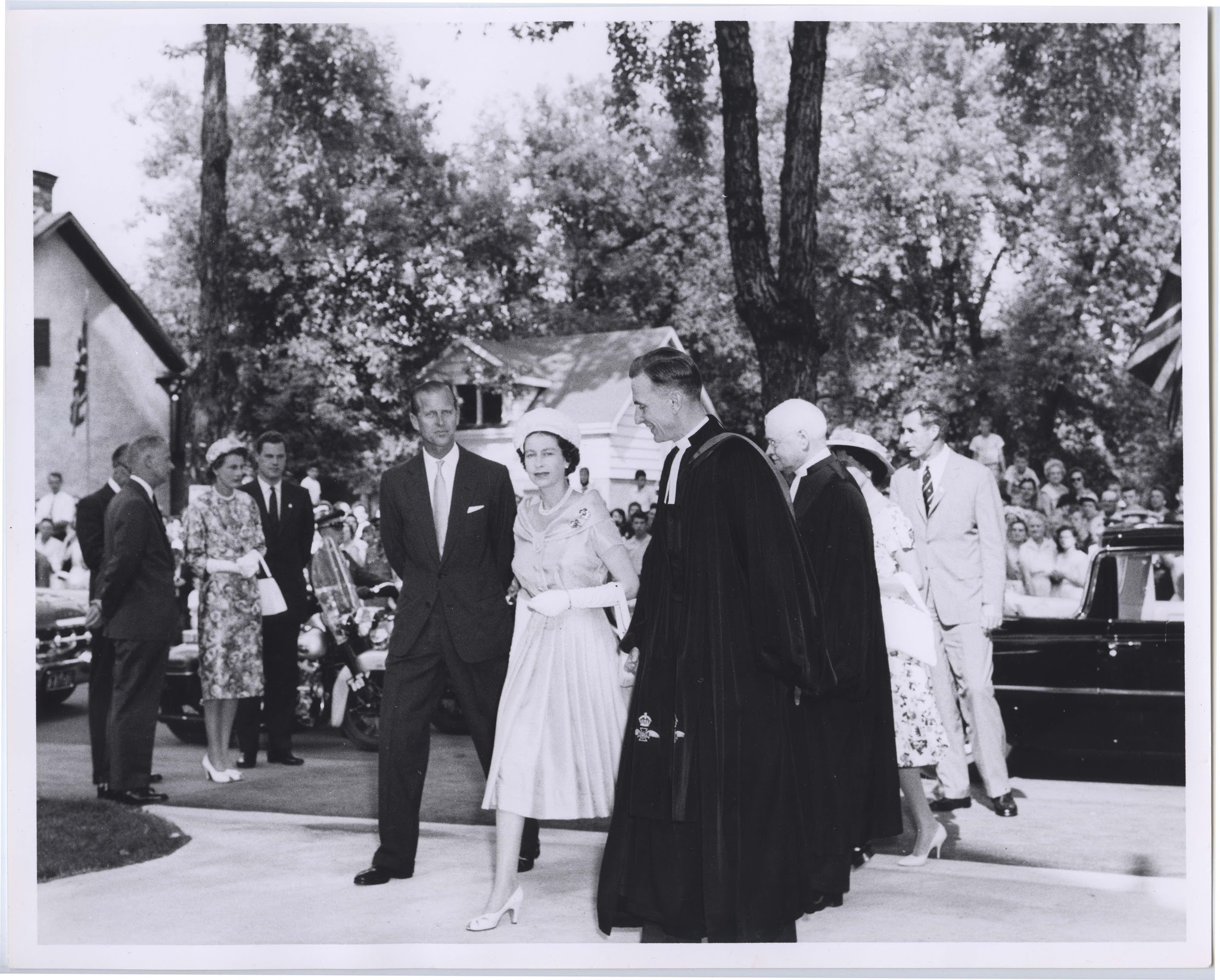 Queen Elizabeth II visiting Sydenham Street United Church in Kingston, ON, 1959.