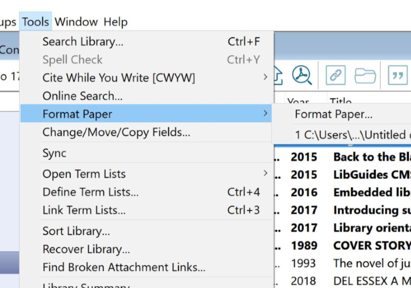 Step 3: In Endnote, choose Tools, Format Paper and open RTF file.