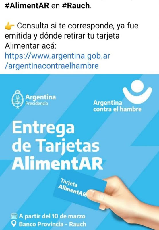 Se tarta del beneficio que pertenece al plan argentina contra el hambre, creado en diciembre de 2019 cuando alberto fernández asumió la presidencia del país. Tarjeta Alimentar Municipalidad De Rauch