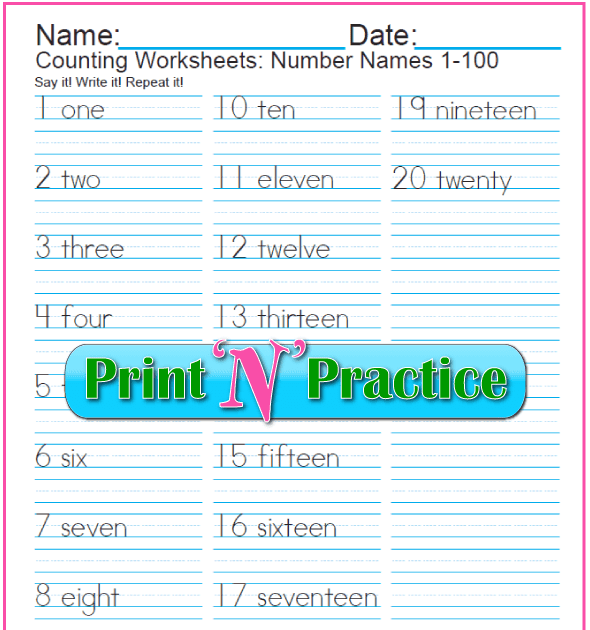 number names worksheet 1 to 100 numberen