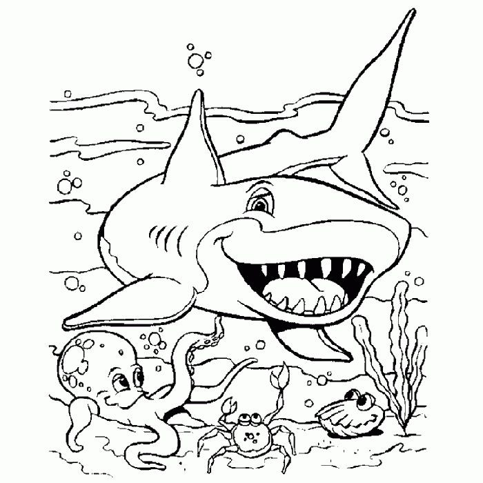 Dibujos Para Pintar De Un Tiburón En El Fondo Del Mar