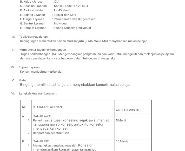 Rpl Konseling Individu Rindu Sekolah