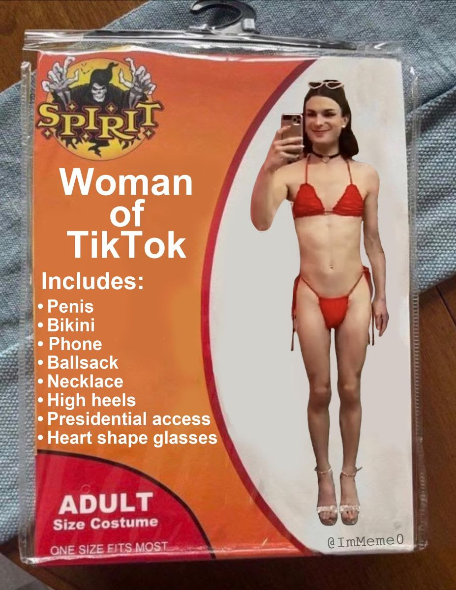 Another fake Holloween costume depicting a "woman" of tcikTok who is actually a man.