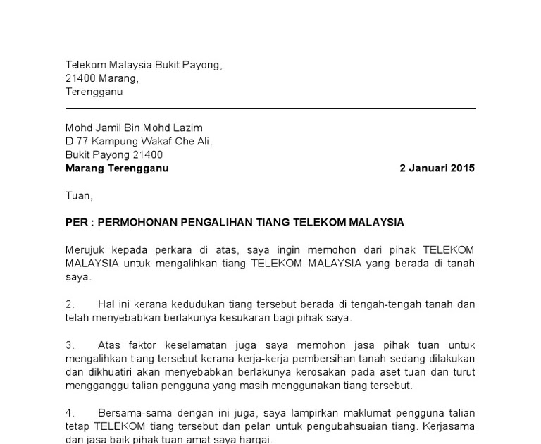 Surat Rasmi Permohonan Pengalihan Tiang Elektrik Rasmi V