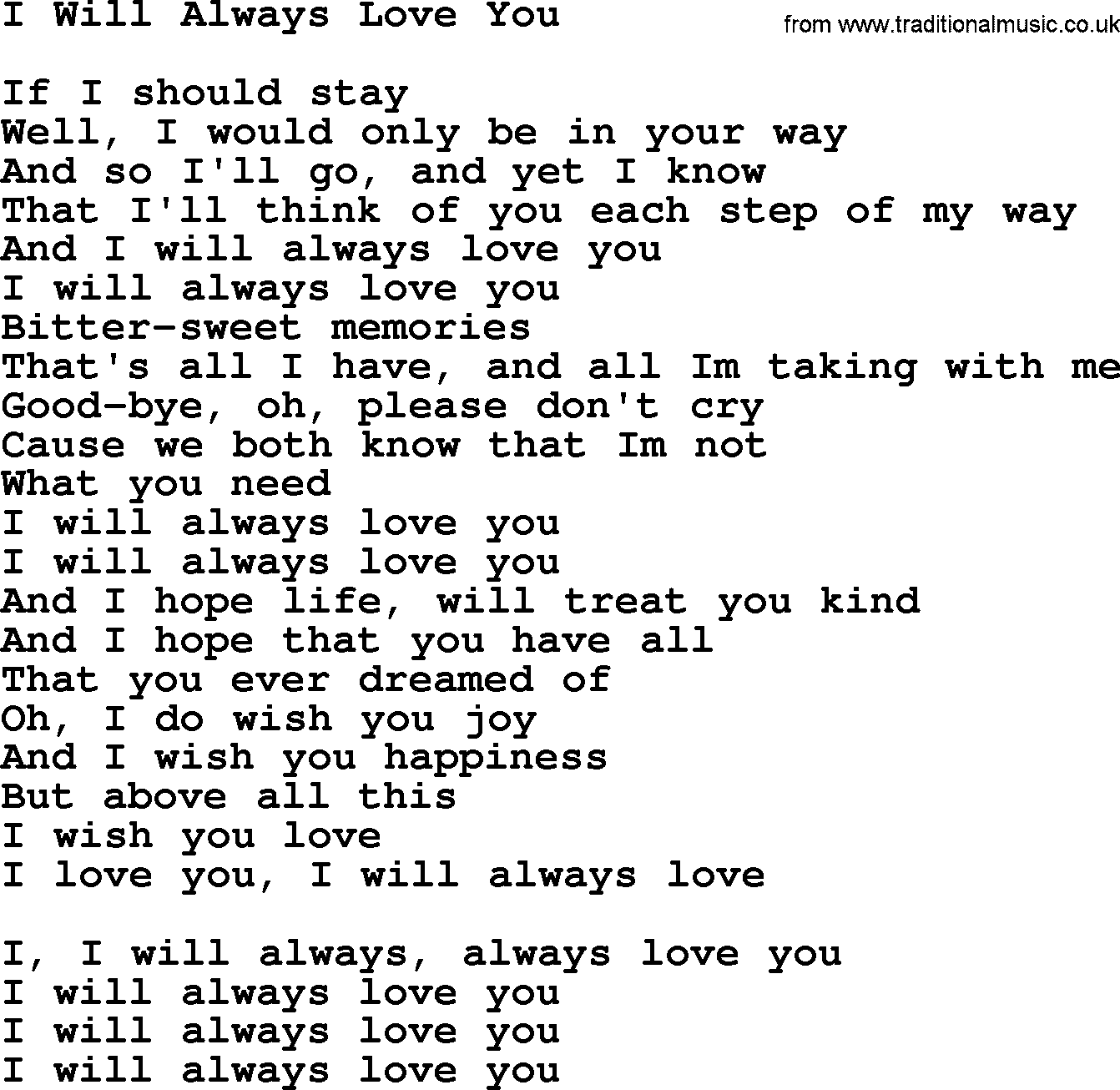 Love Lyrics Quotes Love Song Lyrics I Will Always Love You