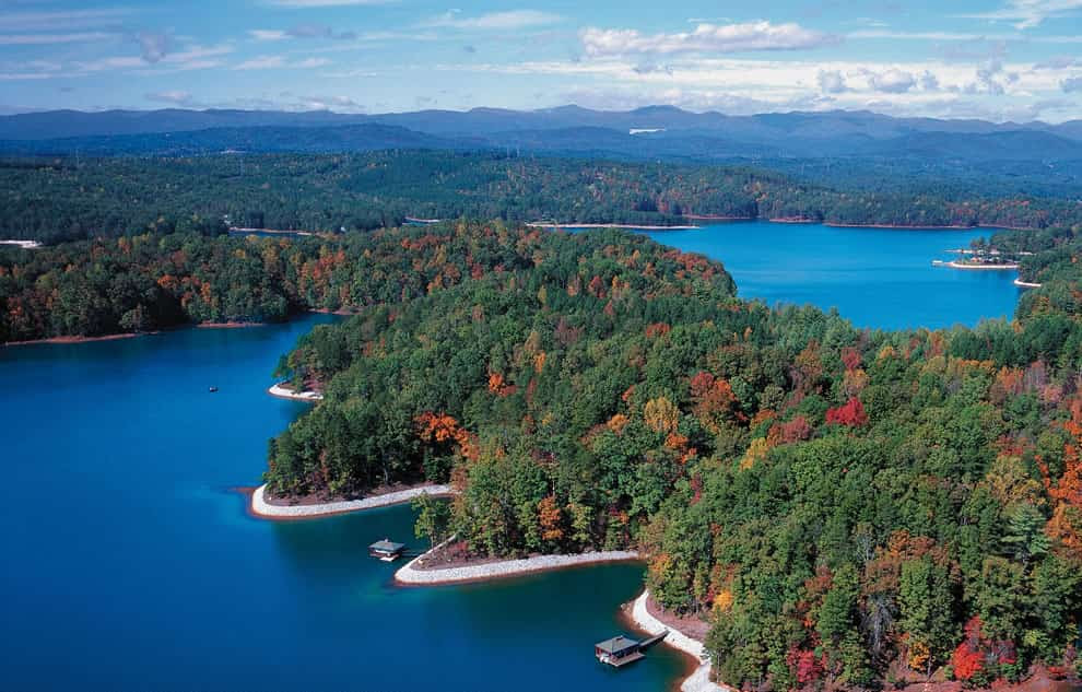 South Carolina fall foliage aerial, The Reserve at Lake Keowee