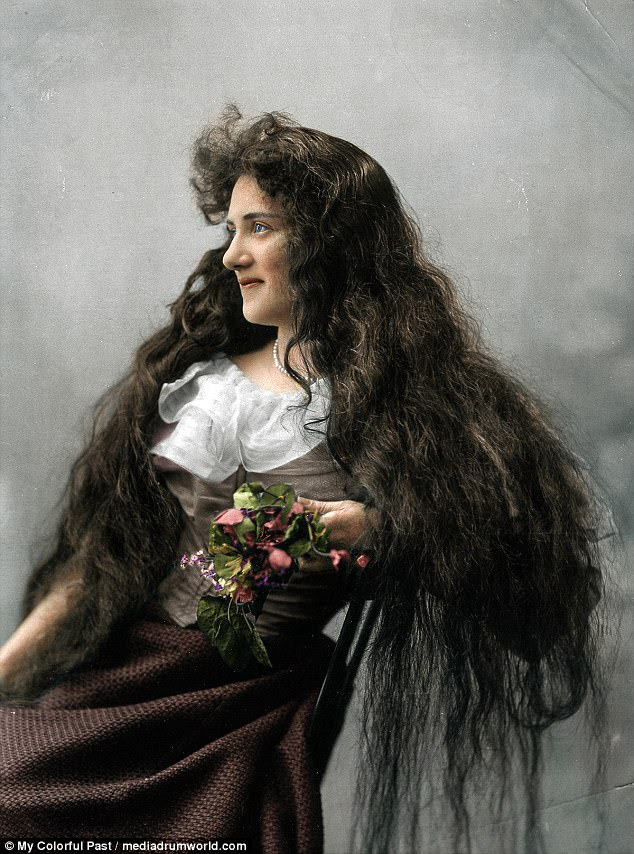 Desconhecido, mulher, escuro, fluir, cabelo, fotografado, Londres, tarde, 1900