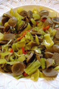 1) daging babi ¼ kg 2) udang basah ½ kg 3) sayur asin 5 ikat 4) tahu 10 ptg 5) minyak babi 4 sdm. Dapur Ngebul Terus Bakso Cah Sayur Asin