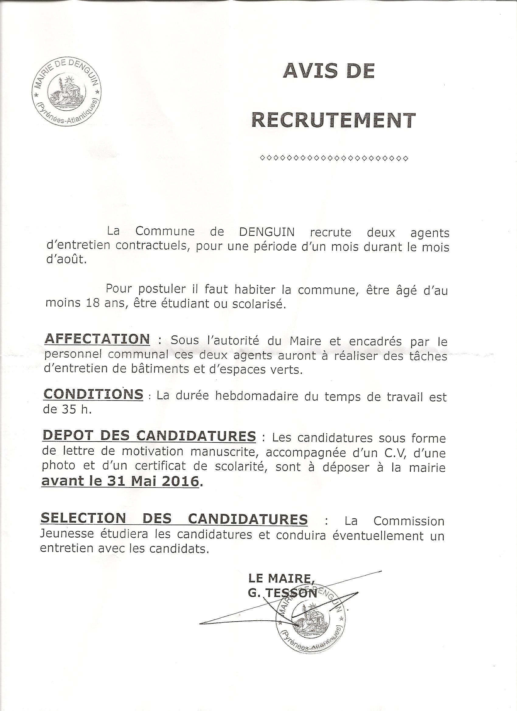 Lettre De Motivation Job D été Mairie Espace Vert ...