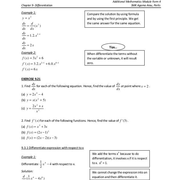 Soalan Add Math Differentiation - Selangor e