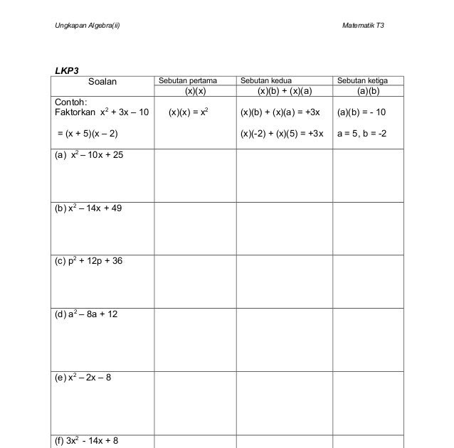 Contoh Soalan Algebra - J Kosong t