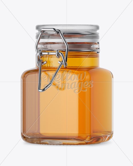Download Download 100ml Glass Pure Honey Jar w/ Clamp Lid Mockup - Halfside View PSD