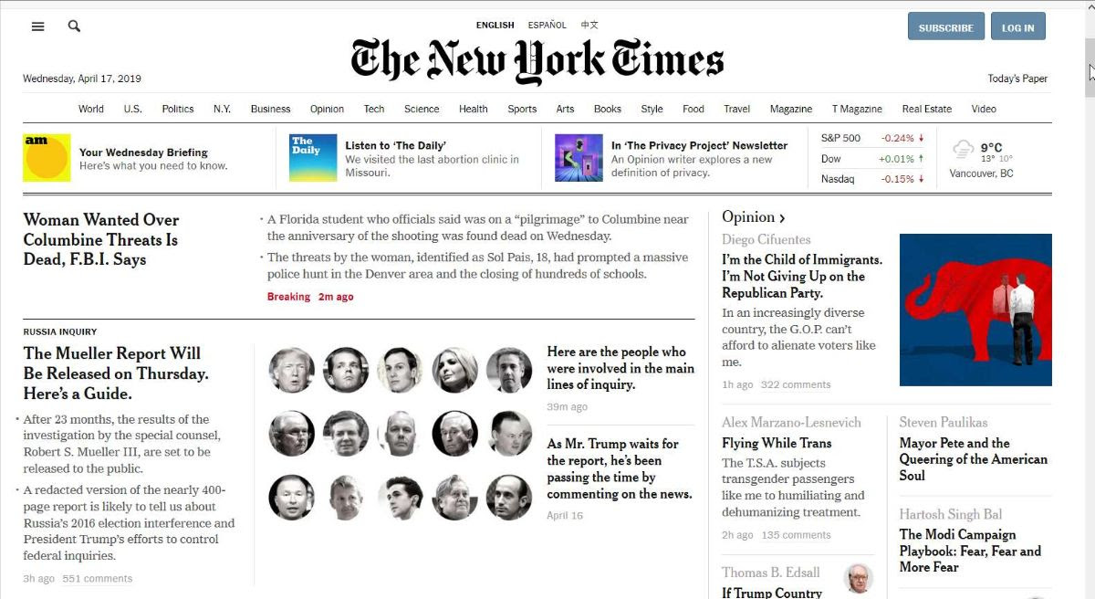 New York Times front page