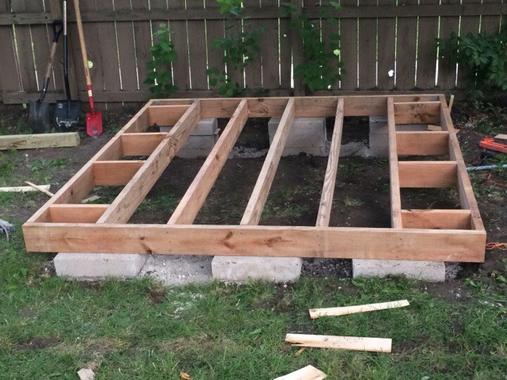 Shed foundation using cinder blocks