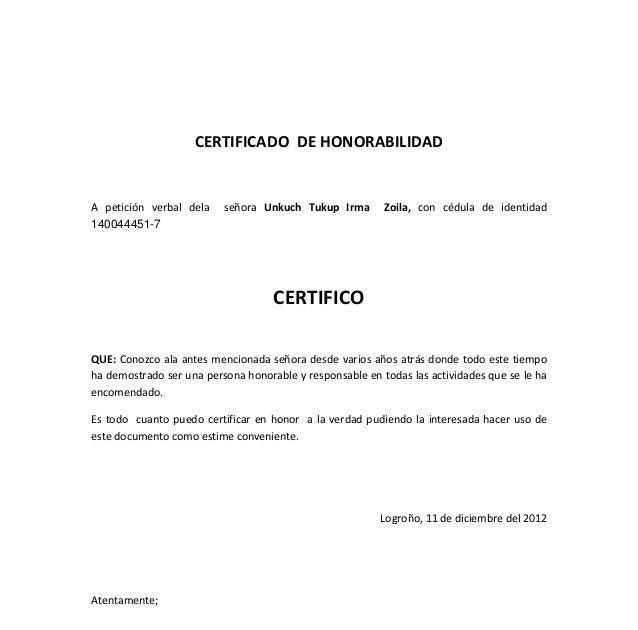 Modelo De Carta De Honorabilidad Ecuador - Sample Site r