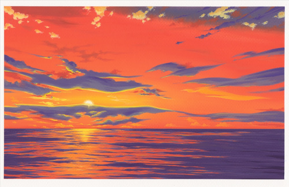 心に強く訴える絵の具 夕日 海 イラスト 無料イラスト集