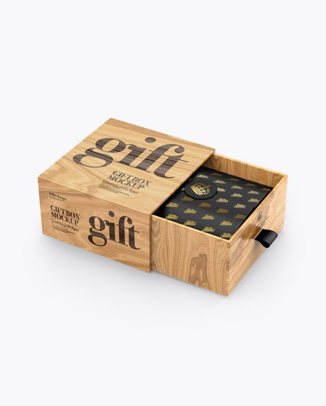 Download Opened Wooden Gift Box Mockup - Half Side View PSD Template