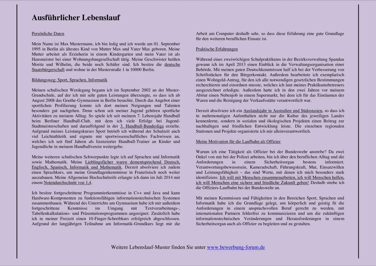 Ausfuhrlicher Lebenslauf Muster Stipendium