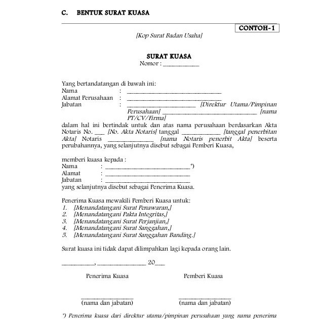 Download contoh surat kuasa perusahaan doc Contoh Surat Kuasa Direktur Cv Doc