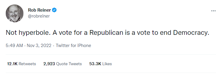Rob Reiner tweet saying you are a fascist if you vote for any Republican.
