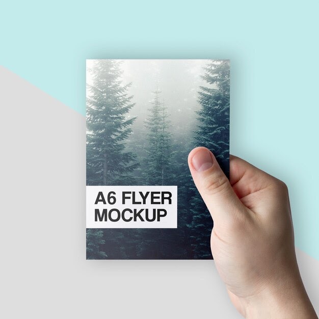 Download Clean a6 flyer in hand mockup PSD Template