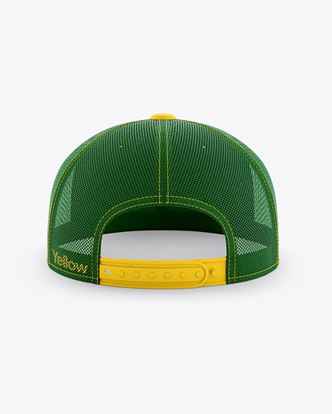 Download Free Trucker Cap with Flat Visor Mockup - Back View (PSD)