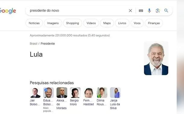 Google mostra Lula como presidente do partido Novo em busca