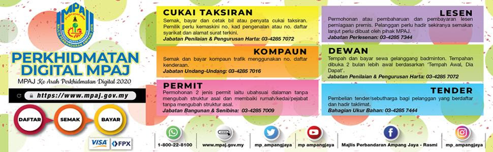 Pengarah penilaian, jabatan penilaian dan pengurusan harta, dewan bandaraya kuala lumpur, tingkat 5, bangunan th perdana, 1001 jalan sultan ismail, 50250 kuala lumpur. Portal Rasmi Majlis Perbandaran Ampang Jaya Mpaj