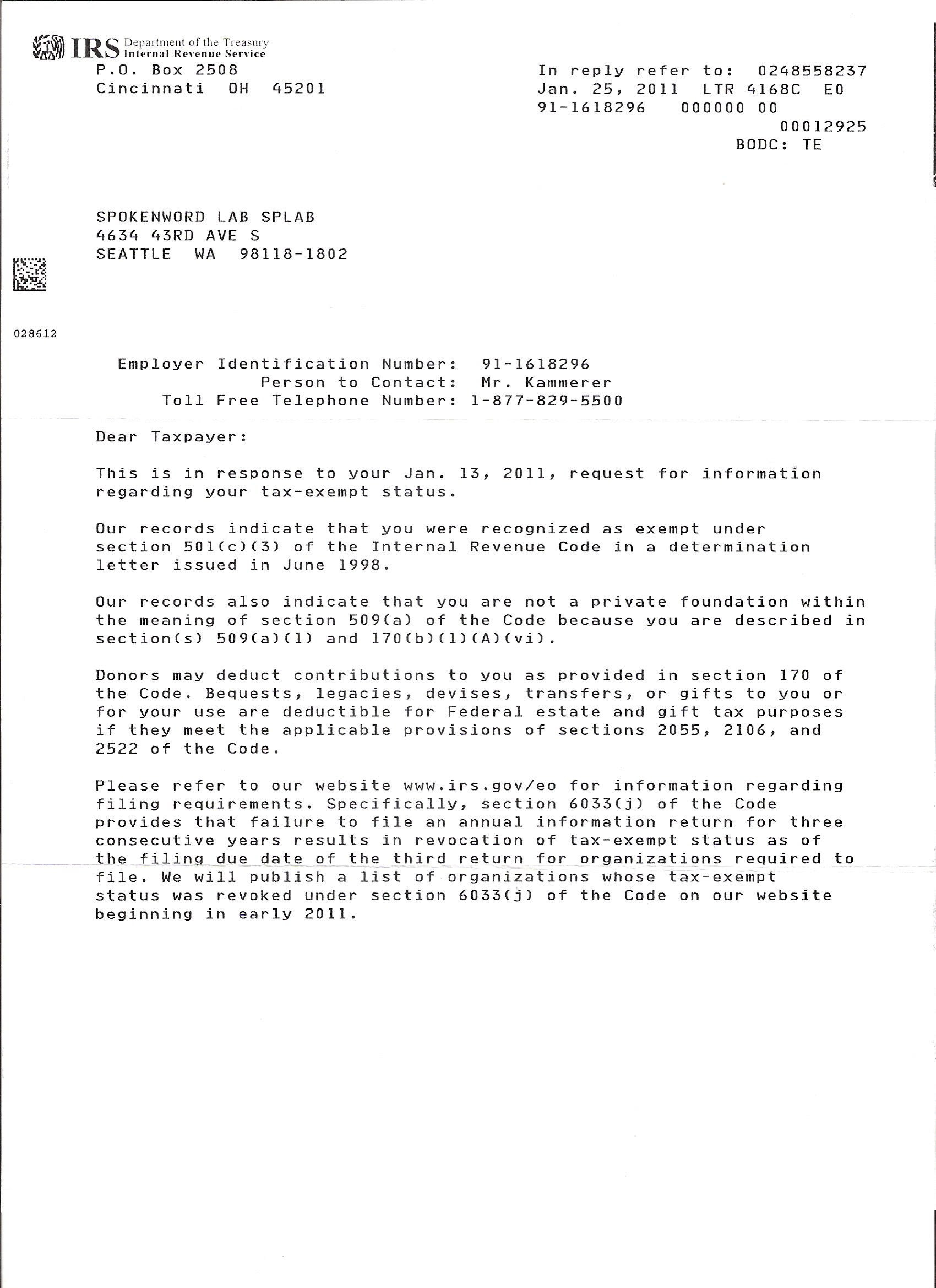 Name change notification letter sample below is a sample name change notification letter. Splab S Irs Determination Letter 1 25 11 Splab