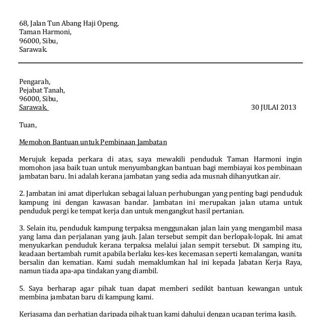 Contoh Surat Rasmi Permohonan Tanah - Surat Box