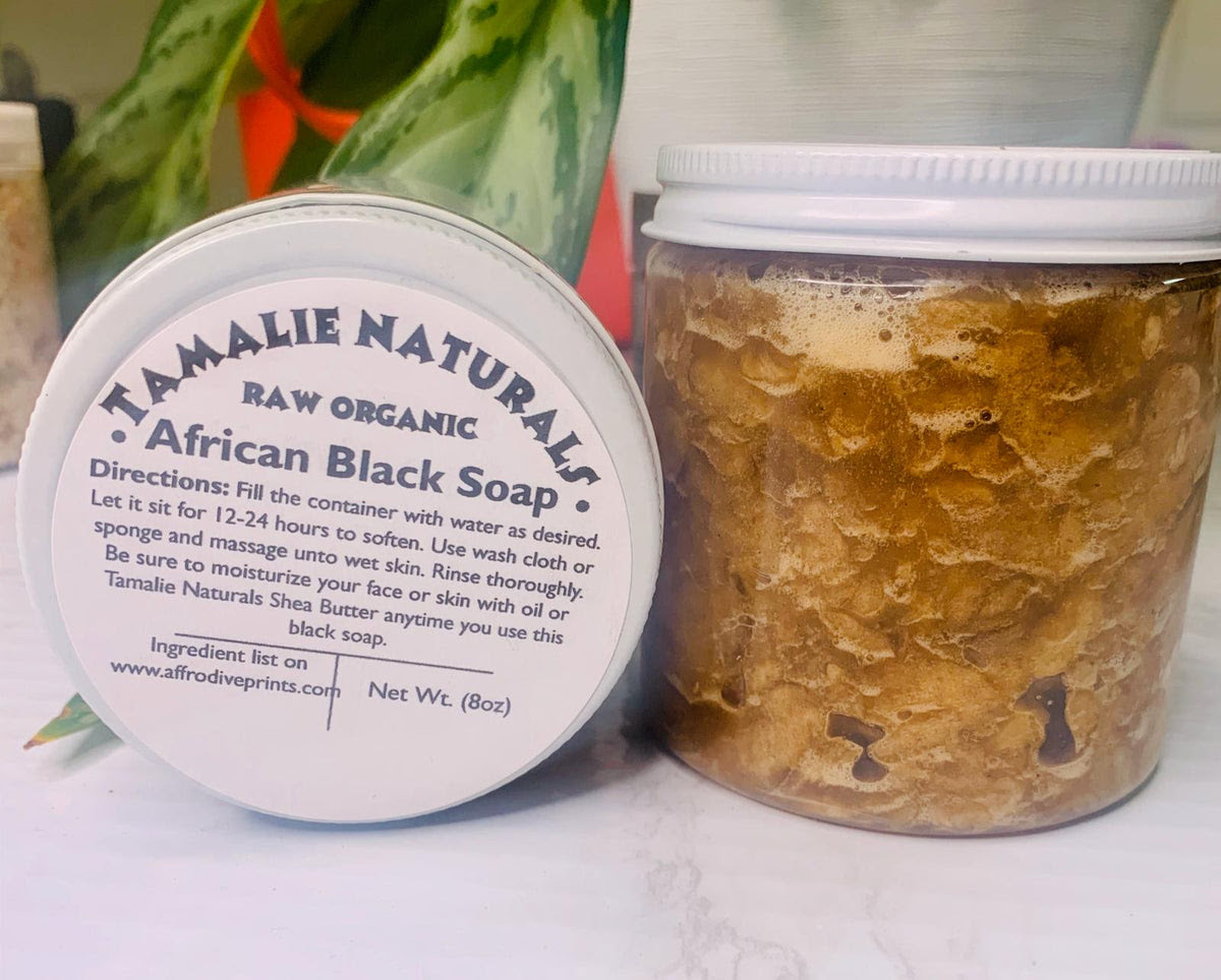 Best raw organic african black soap, for dry skin and skin conditions. New African Black Soap Raw Block Affrodive Prints