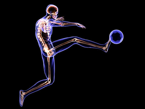 ilustraciÃ³n de un esqueleto jugando al futbol