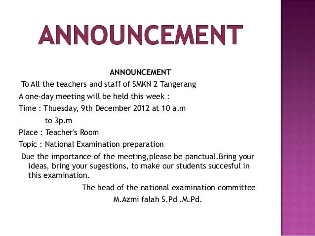 Contoh Announcement Osis Meeting - Contoh Two