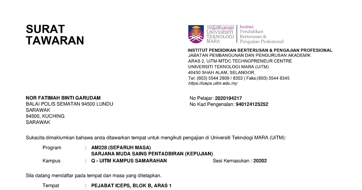 Bagaimana Ingin Mendapatkan Surat Tawaran Ke Uitm Lepasan Stpm