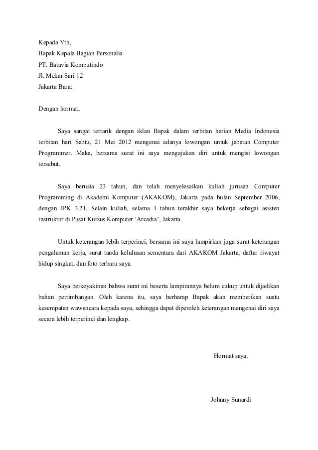 Contoh Surat Lamaran Kerja Sales - 17 - Gontoh