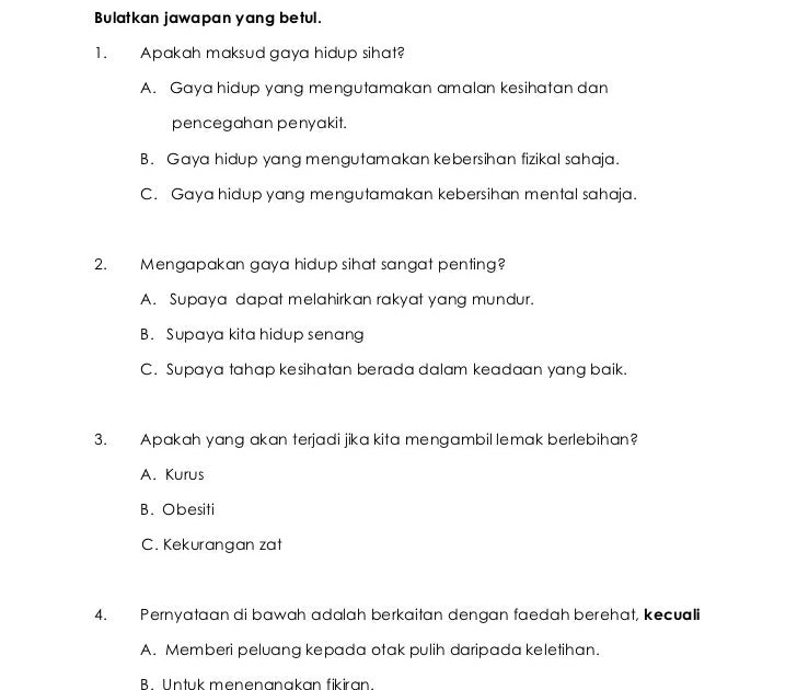 Soalan Tentang Amalan Gaya Hidup Sihat - Kecemasan v