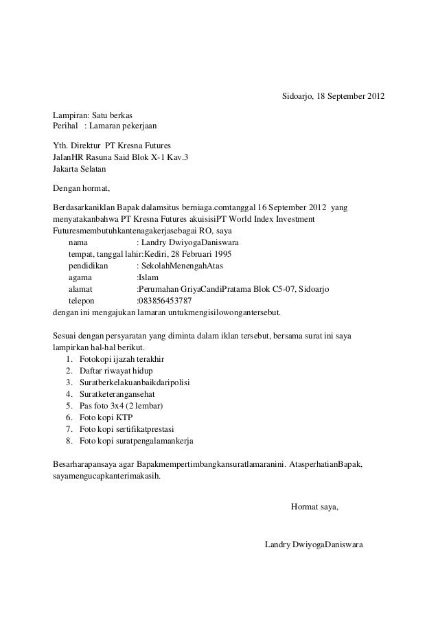 Contoh Surat Lamaran Kerja Terbaru 2016 - Contoh 36