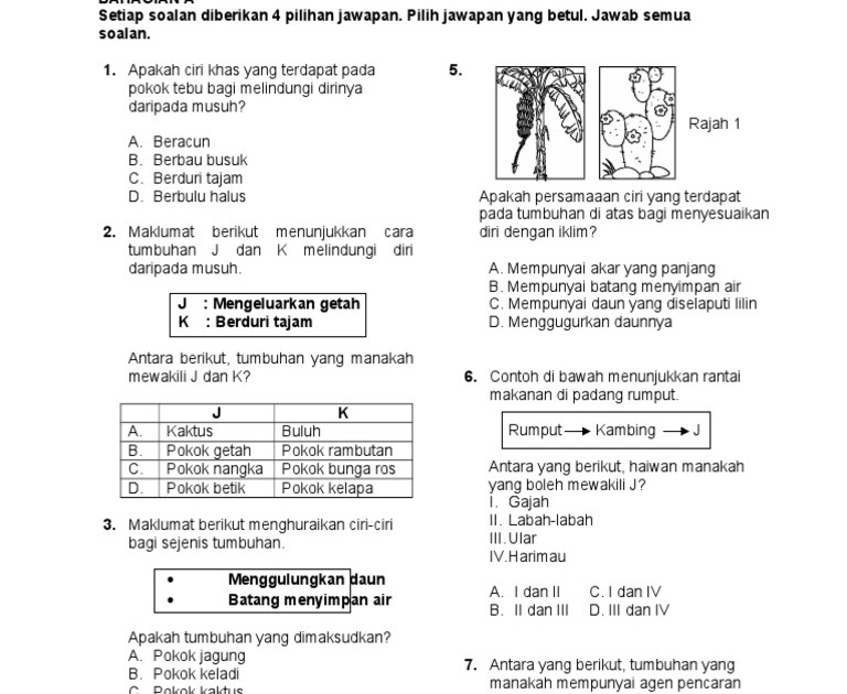 Soalan Ujian Bulanan Sains Tahun 4 Kssr - Pewarna j