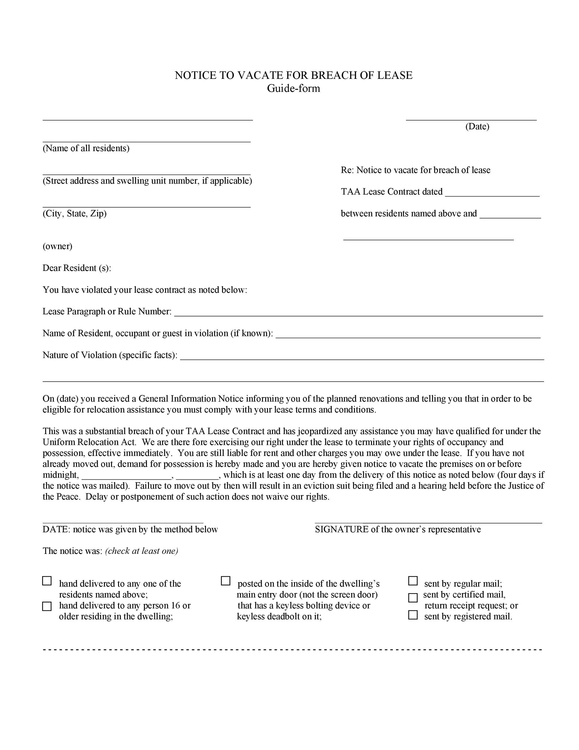 notice to vacate texas template pdf template