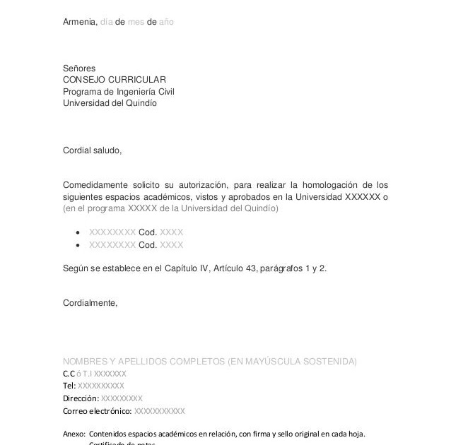 Carta De Solicitud De Homologacion Universidad - x Carta De
