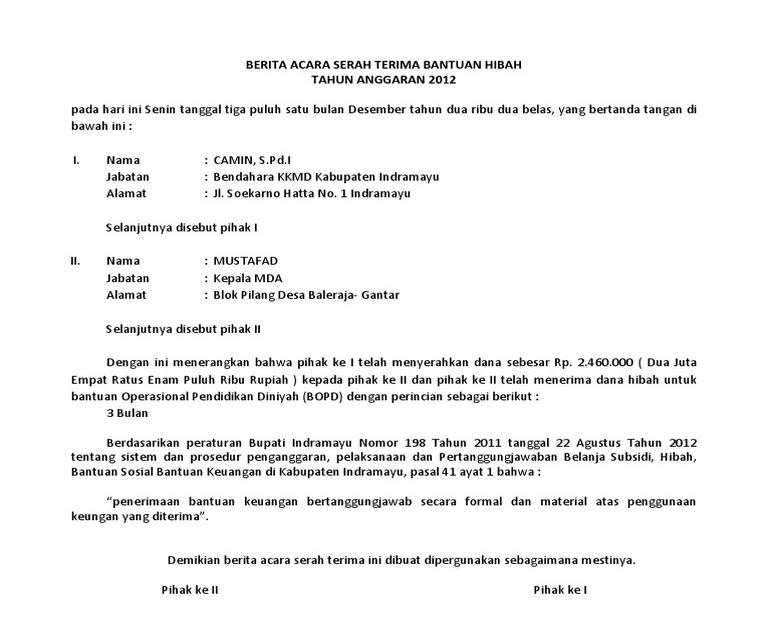 Contoh Berita Acara Hibah - Contoh 171217