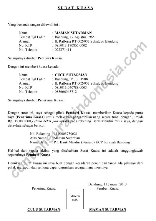 Contoh Surat Kuasa Cetak Buku Bank Mandiri - Contoh 36