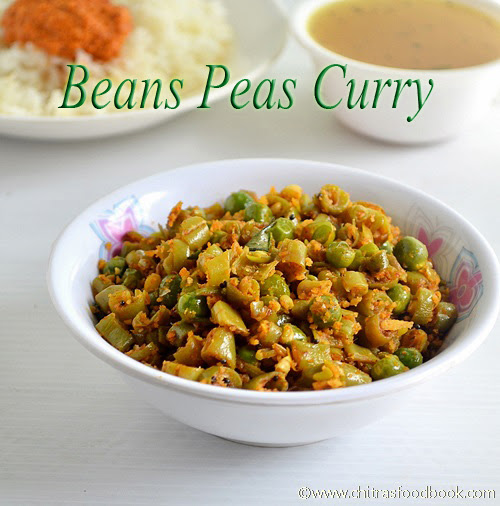 Beans peas poriyal for rice - Suji idli with Eno, curd