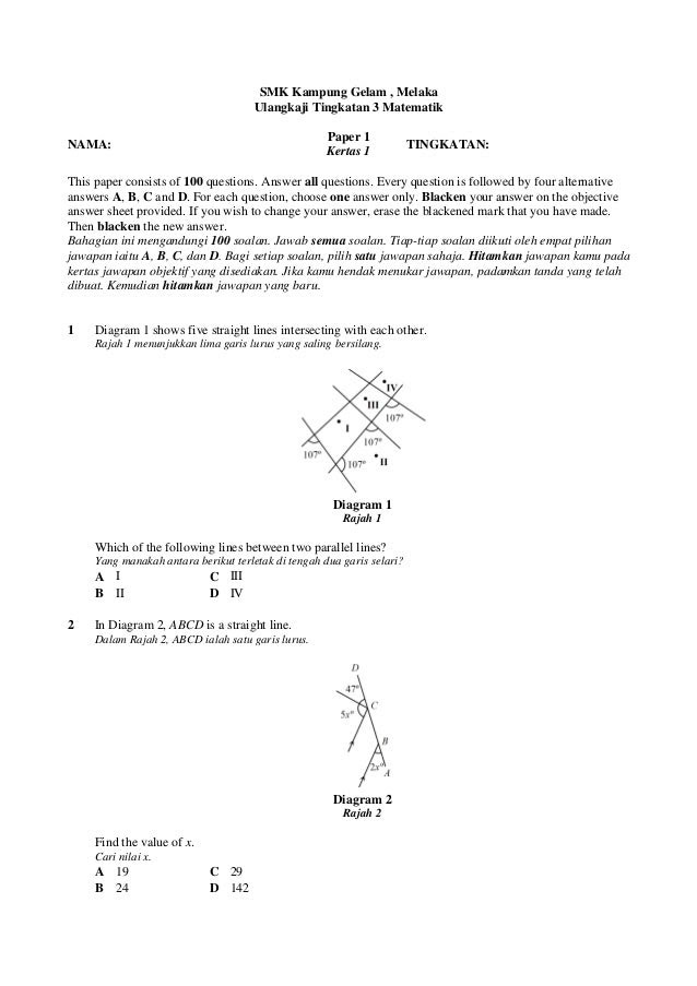 Contoh Soalan Percubaan Upsr Negeri Terengganu - Soalan x