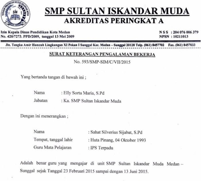 Contoh Surat Keterangan Kerja Sebagai Guru Contoh Surat