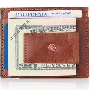 Alpine Swiss Mens Leather Magnet Money Clip Front Pocket Wallet Thin - alpine swiss mens leather magnet money clip front pocket wallet thin card case brown