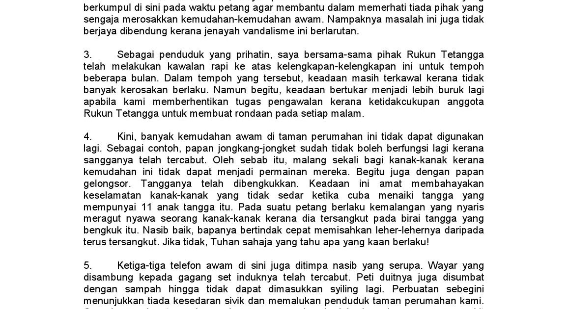 Contoh Surat Rasmi Aduan Kerosakan Rumah - HRasmi